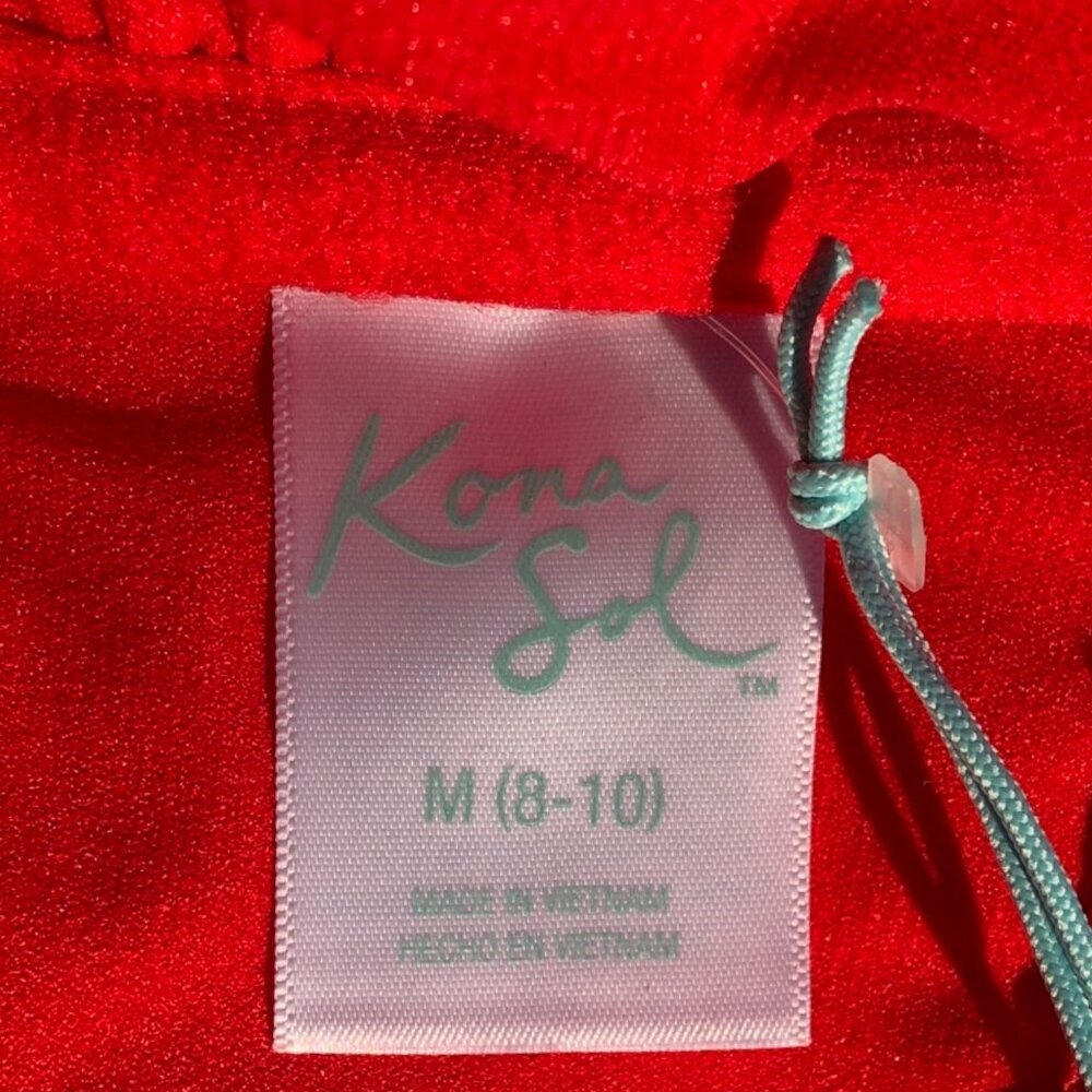 Kona Sol Red Satin One Shoulder Bikini Top Asymmetrical Ruffle Strap Swim Top, M - Picture 4 of 5